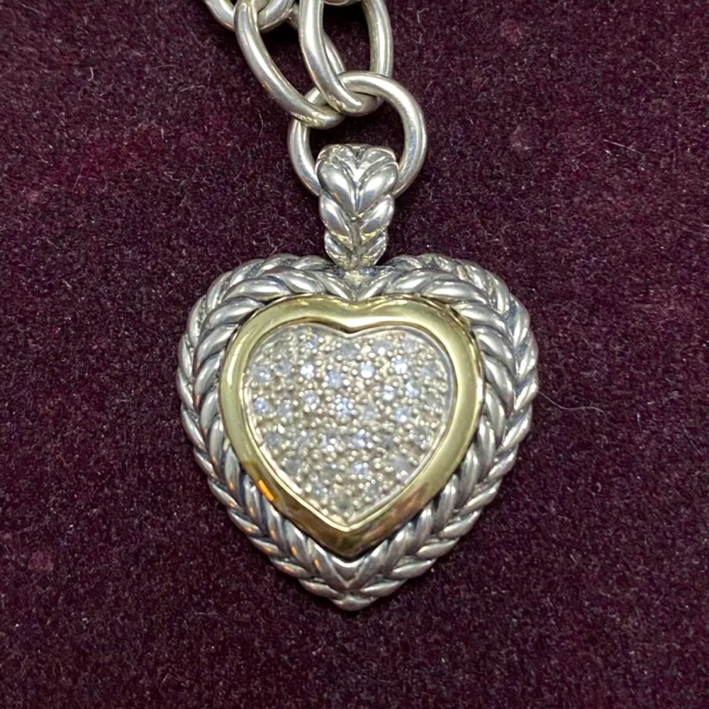 Vintage Helzberg Diamonds 18K Sterling Silver Pavè Heart Necklace Choker 16.5"